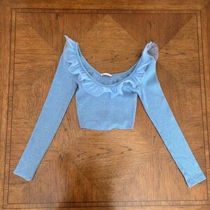 Zara Light Blue Ruffled Blouse